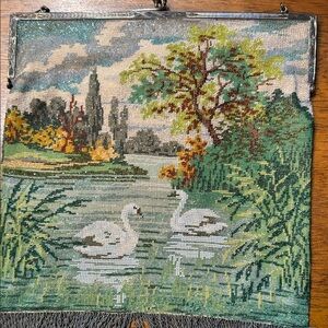 Tranquil Nature Beaded Handbag with Swans